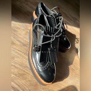 New Tods designer black Tassel Brogues Platform Loafers size 39